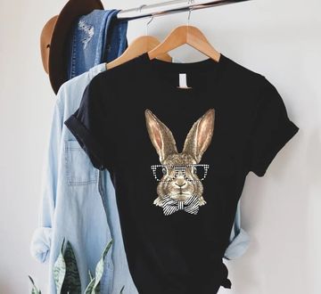 Easter Bunny With Glasses Shirt, Easter Day Gift for Woman, Ladies Easter Tshirt