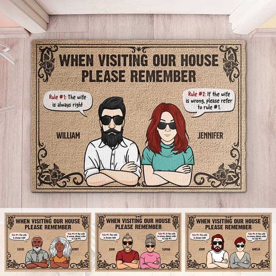 The Wife Is Always Right, House Rules - Gift For Couples, Personalized Decorative Mat