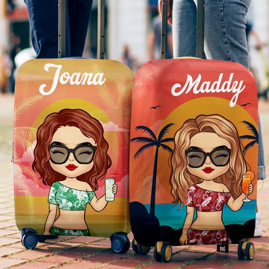 Chibi Tropical Summer Sunset - Personalized Luggage Cover - Gift For Bestie