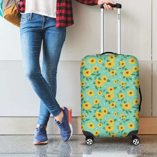Sunflower Print Luggage Cover - Suitcase sleeve, bag cover