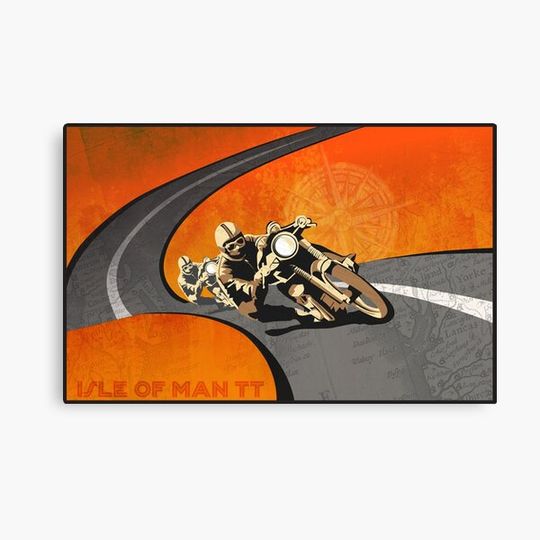 retro motorcycle Isle of Man TT poster Canvas