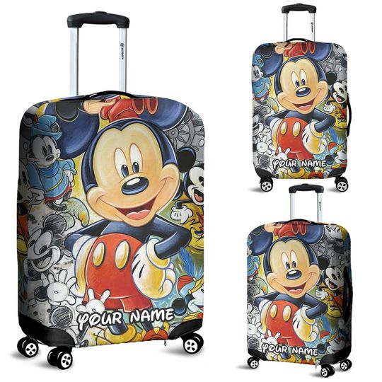 Personalized Mickey Art 3D All Over Print Luggage Cover, Custom Name Luggage Cover