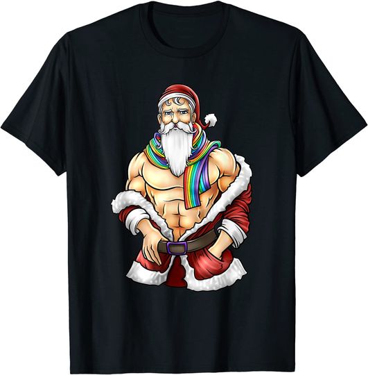 Gay Pride Santa  LGBTQ Christmas Rainbow Holiday T-Shirt