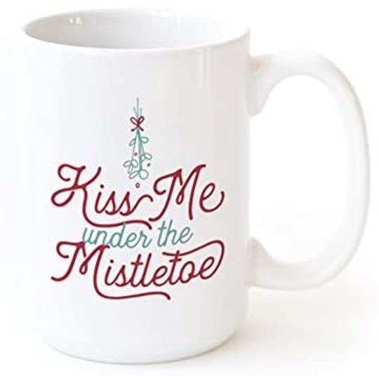 Kiss Me Under the Mistletoe Porcelain Ceramic Holiday and Christmas Coffee Mug