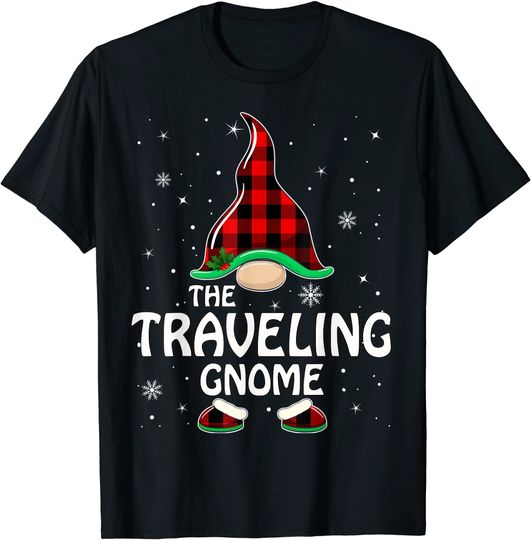 Traveling Gnome Buffalo Plaid Matching Family Christmas T-Shirt