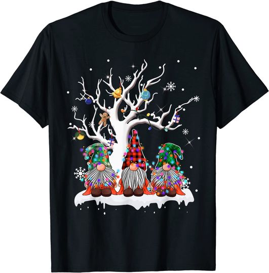 Gnome Buffalo Plaid Christmas Tree Light Ugly Santa Hat T-Shirt