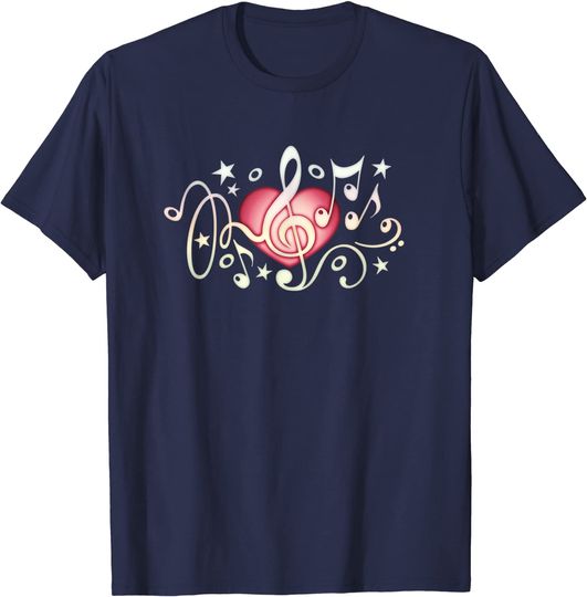Musical Notes Heart T-shirt treble clef musical notes bass sound party choir