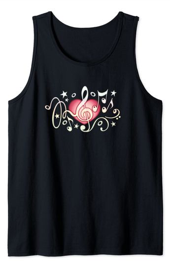 Music Notes Heart Tank Top treble clef musical notes bass sound party choir