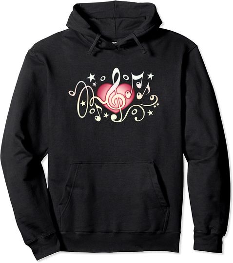 Music Notes Heart Hoodie treble clef musical notes bass sound party choir Pullover