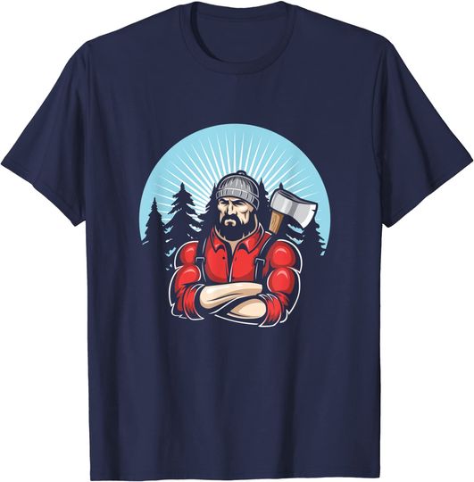 Bearded Lumberjack T-shirt With Axe Forest Woodworker Saw