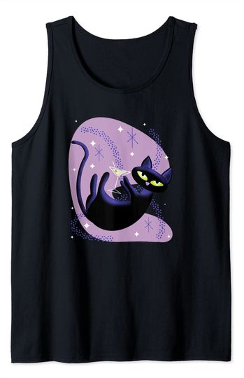 Cool Retro Atomic Cat Swimming in Space with Martini Tank Top
