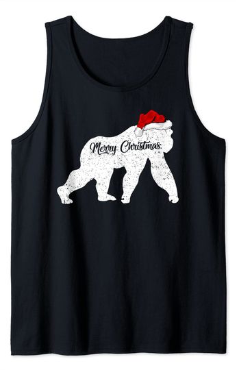 Funny Gorilla Tank Top Animal Lover Xmas Santa Hat Gorilla Christmas