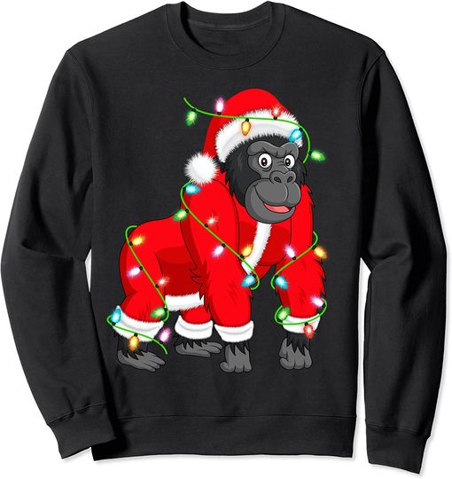 Funny Gorilla Sweatshirt Xmas Lighting Matching Santa Gorilla Christmas