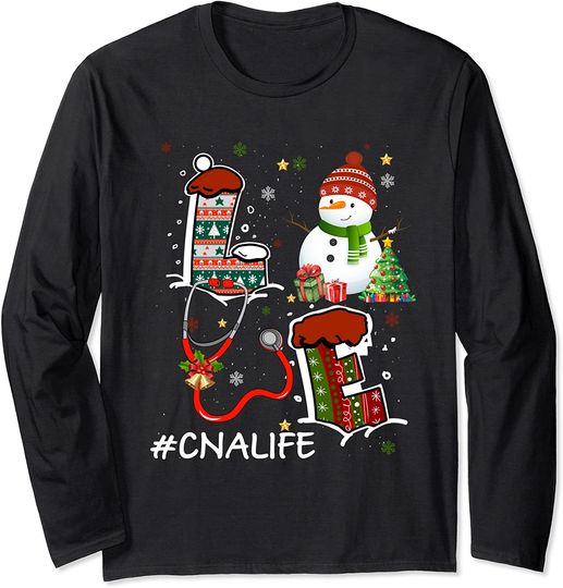 Love CNA Life Snowman Christmas For Nurse Nursing Pajama Long Sleeve T-Shirt