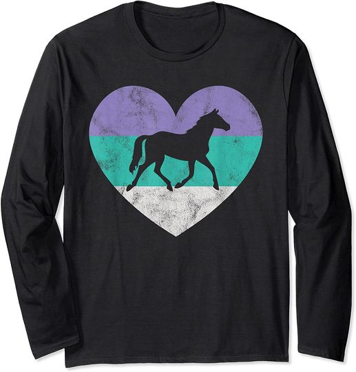 Girls Retro Vintage Horse Heart Love Long Sleeve T-Shirt