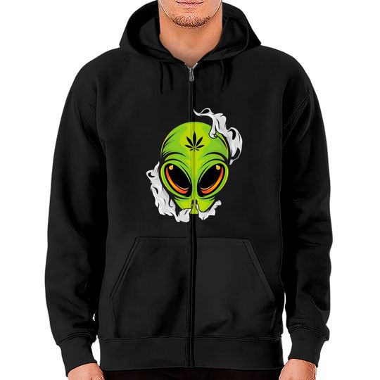 Smoking Alien Cannabis Leaf Weed Classic Zip Hoodie