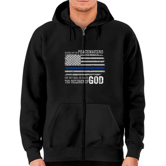 Support Police Thin Blue Line Distressed Flag Bible Verse Zip Hoodies