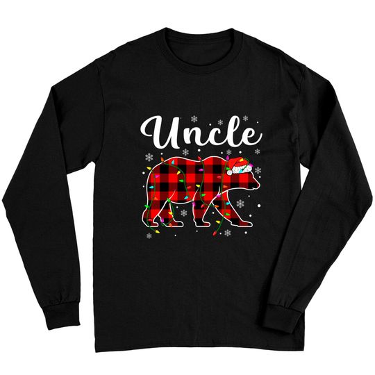 Funny Red Plaid Christmas Lights Uncle Bear Xmas Pajama Long Sleeve