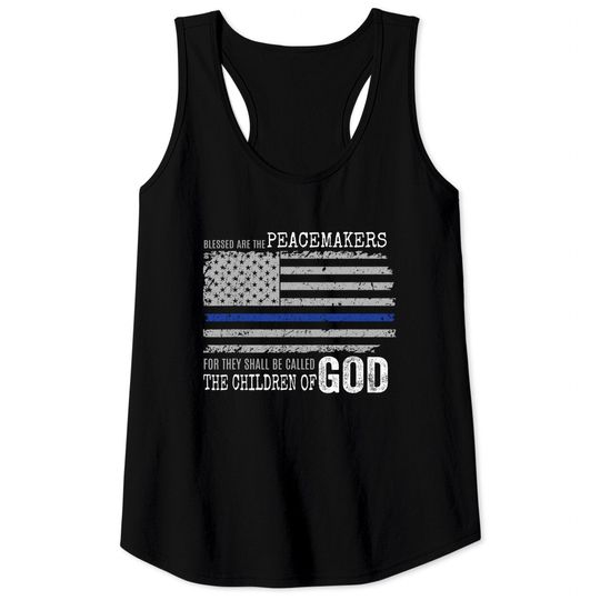 Support Police Thin Blue Line Distressed Flag Bible Verse Tank Tops