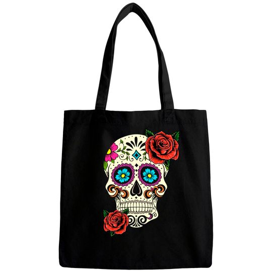 Dia De Los Muertos Floral Sugar Skull Tshirts For Women Girl Bags