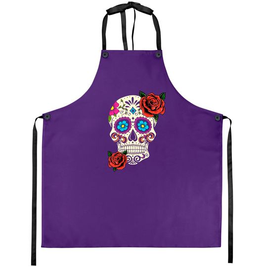 Dia De Los Muertos Floral Sugar Skull Tshirts For Women Girl Aprons