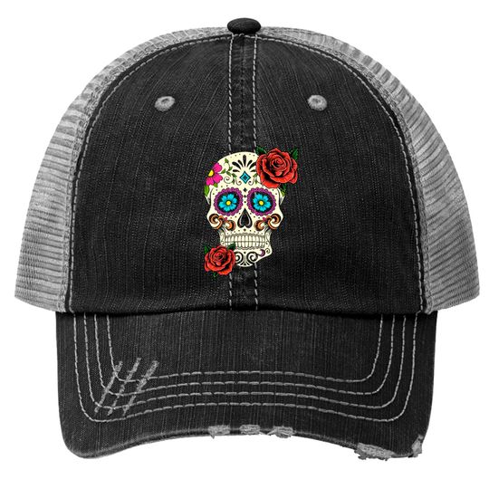 Dia De Los Muertos Floral Sugar Skull TTrucker Hats For Women Girl Trucker Hats