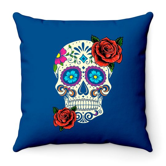Dia De Los Muertos Floral Sugar Skull Throw Pillow For Women Girl Throw Pillows