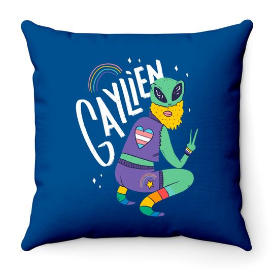 Gay Alien Gaylien Illustration LGBTQ+ Cartoon Throw Pillows