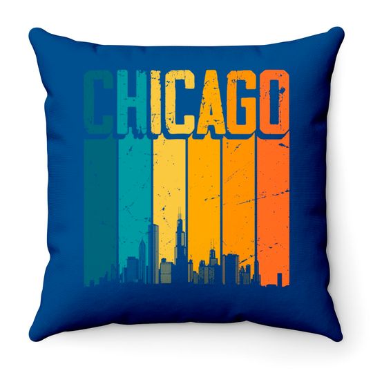Little Chicago Throw Pillows Chicago USA Retro Vintage Sunset Skyline Chicago