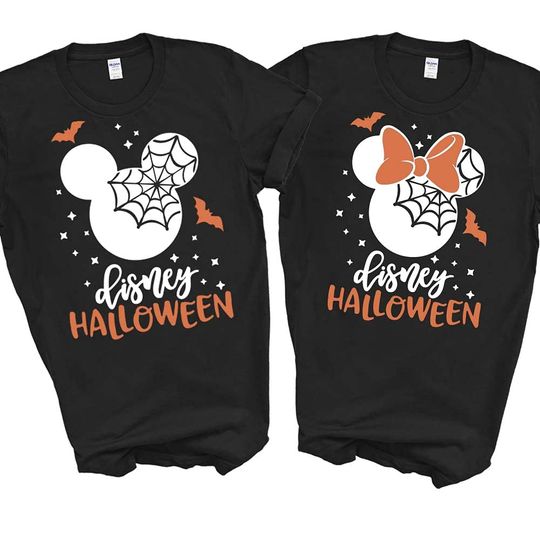 Disney Halloween Couple Matching Holiday Mickey Minnie Spiderweb T Shirt