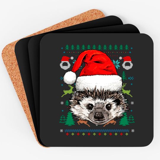 Hedgehog Ugly Christmas Santa Coasters