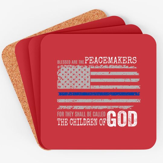 Support Police Thin Blue Line Distressed Flag Bible Verse Coasters