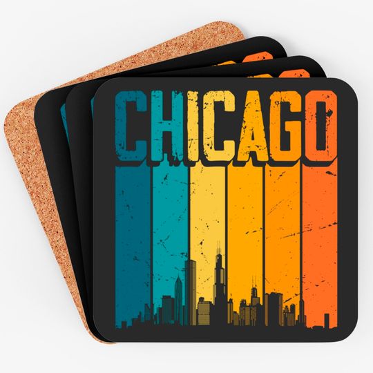 Little Chicago Coasters Chicago USA Retro Vintage Sunset Skyline Chicago