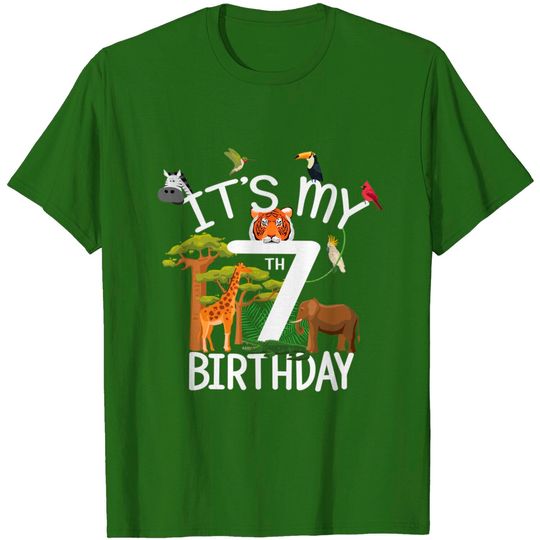 It's My 7th Birthday Boy Zoo Theme 7 Years Old Animal Party T-Shirt