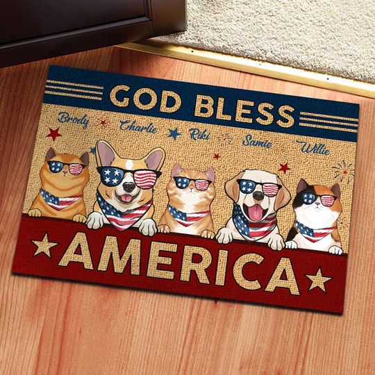 God Bless America - 4th Of July Funny Personalized Pet Decorative Mat (Cat & Dog)