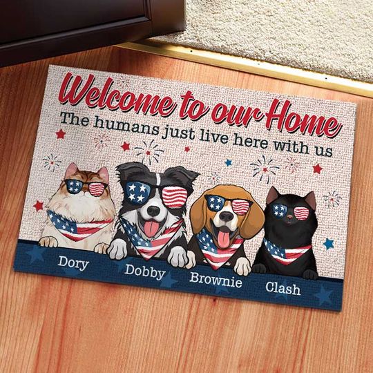 Welcome To Our Home - 4th Of July Funny Personalized Pet Decorative Mat (Cat & Dog)
