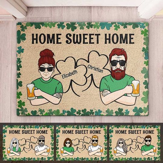 Home Sweet Home - Gift For Couples, Husband Wife, St. Patrick's Day, Personalized Decorative Mat