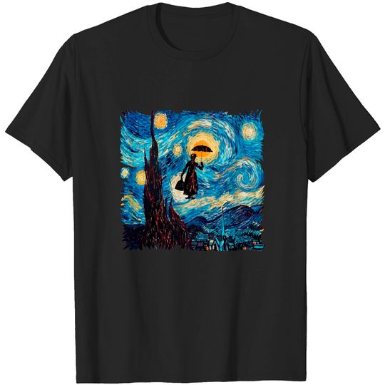 Girl with an Umbrella starry night - Mary Poppins - T-Shirt