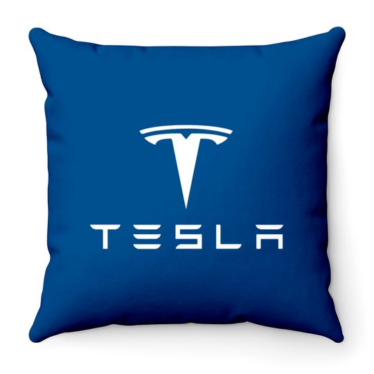 tesla logo Throw Pillows