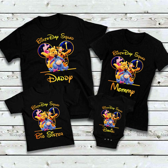 Personalized Winnie the Pooh birthday shirt, family birthday shirts, Birthday boy/girl party shirts, Pooh bear birthday shirts