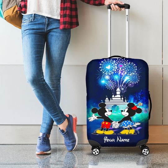 Mickey Minnie Mouse Fireworks Castle Blue Navy Disney Personalized Luggage Cover