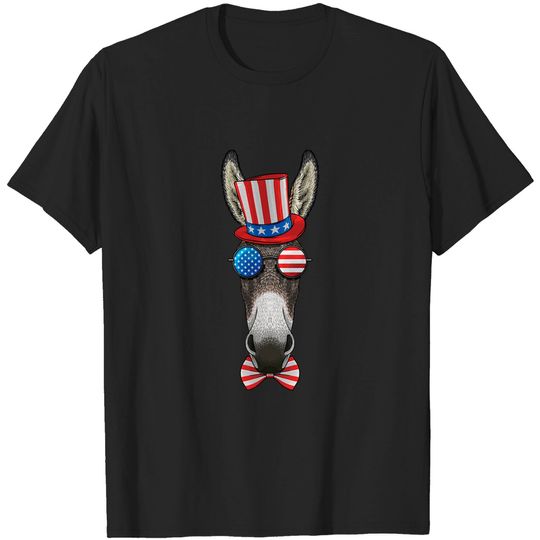 Donkey 4th of July American Donkey USA Uncle Sam Hat - America Donkey - T-Shirt
