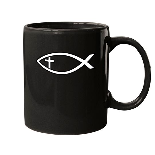 Ichthus with Cross Christian Fish Symbol Mugs