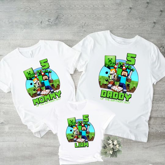 Personalized Minecraft Group Shot Birthday Matching T-Shirt