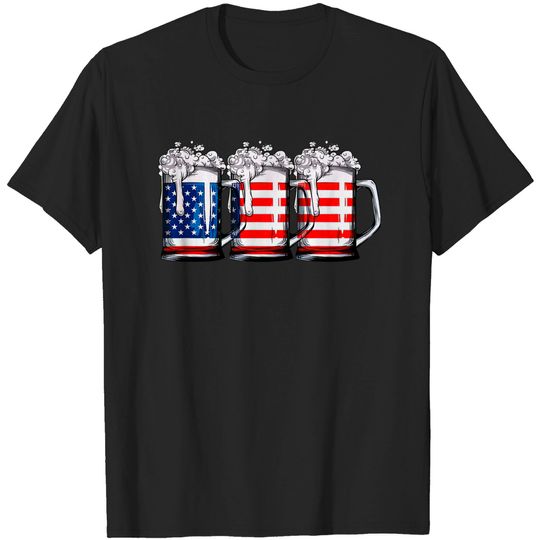 Beer American Flag T shirt 4th of July Men Women Merica USA T-Shirt
