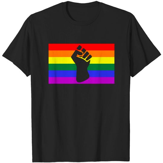 Black Protest Fist LGBTQ Gay Pride Flag BLM Unity Equality T-Shirt