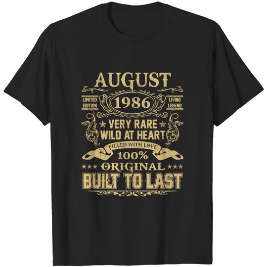 August 1986 35 Years Old 35th Birthday T Shirt