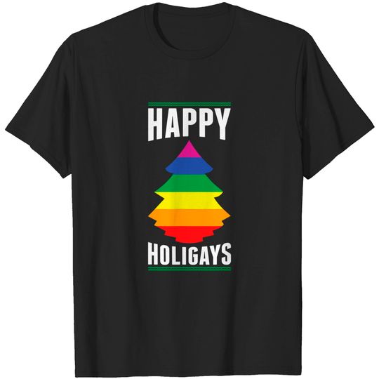 Happy Holigays Rainbow Color Christmas Tree Gay LGBT T-Shirt