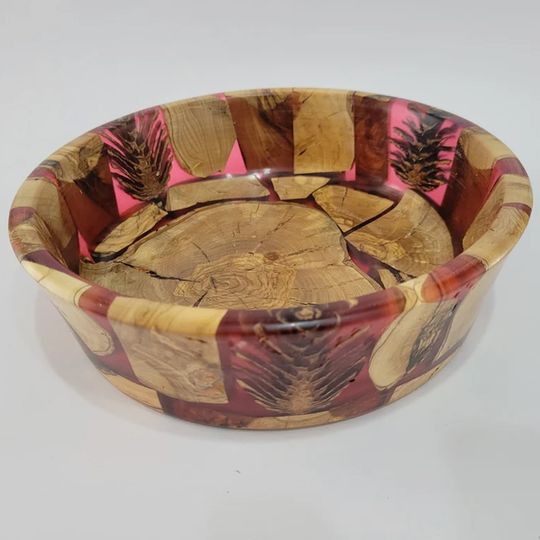 Olive wood and pine wood bowl, handmade, hand crafted bowl
