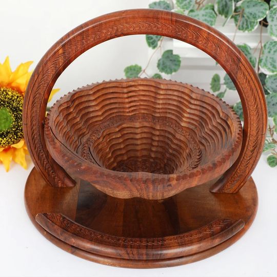 Wooden Handmade Basket, Dry Fruit, Flowers, Home Decor